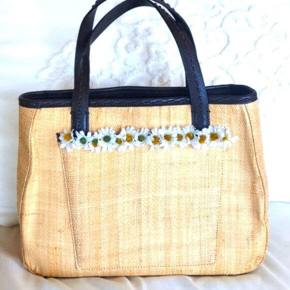 Cole Haan Spring 🌼Daisy Straw/Leather Mini Tote Bag - Picture 9 of 17